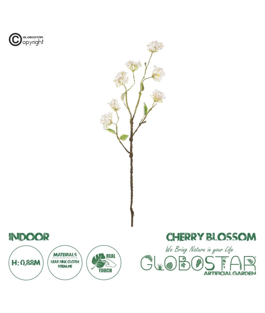 GloboStar® Artificial Garden WHITE CHERRY BLOSSOM BRANCH 21320 Τεχνητό Διακοσμητικό Λευκό Κλαδί Κερασίας Y88cm